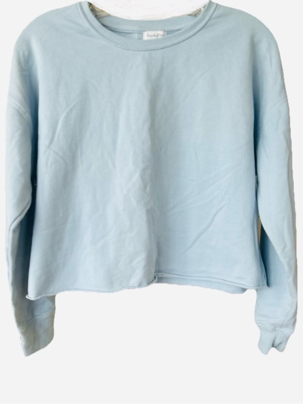 love, Fire Pale Blue Crop Sweatshirt Relaxed Cozy Pullover M